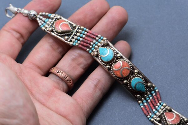 Berber Bracelet Corail and Turquoise Handmade - Image 2