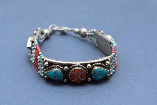 Berber Bracelet Corail and Turquoise Handmade - Image 4