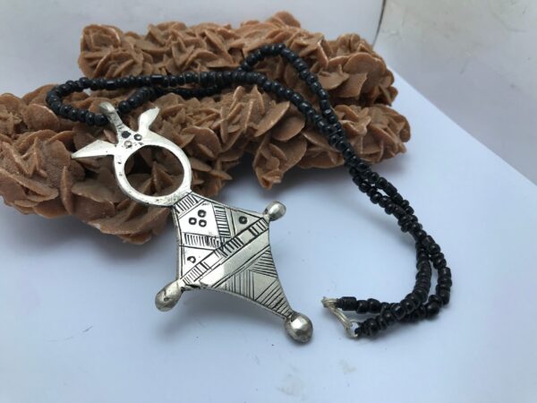 Tuareg southern cross with black beads necklace , ethnic boho necklace