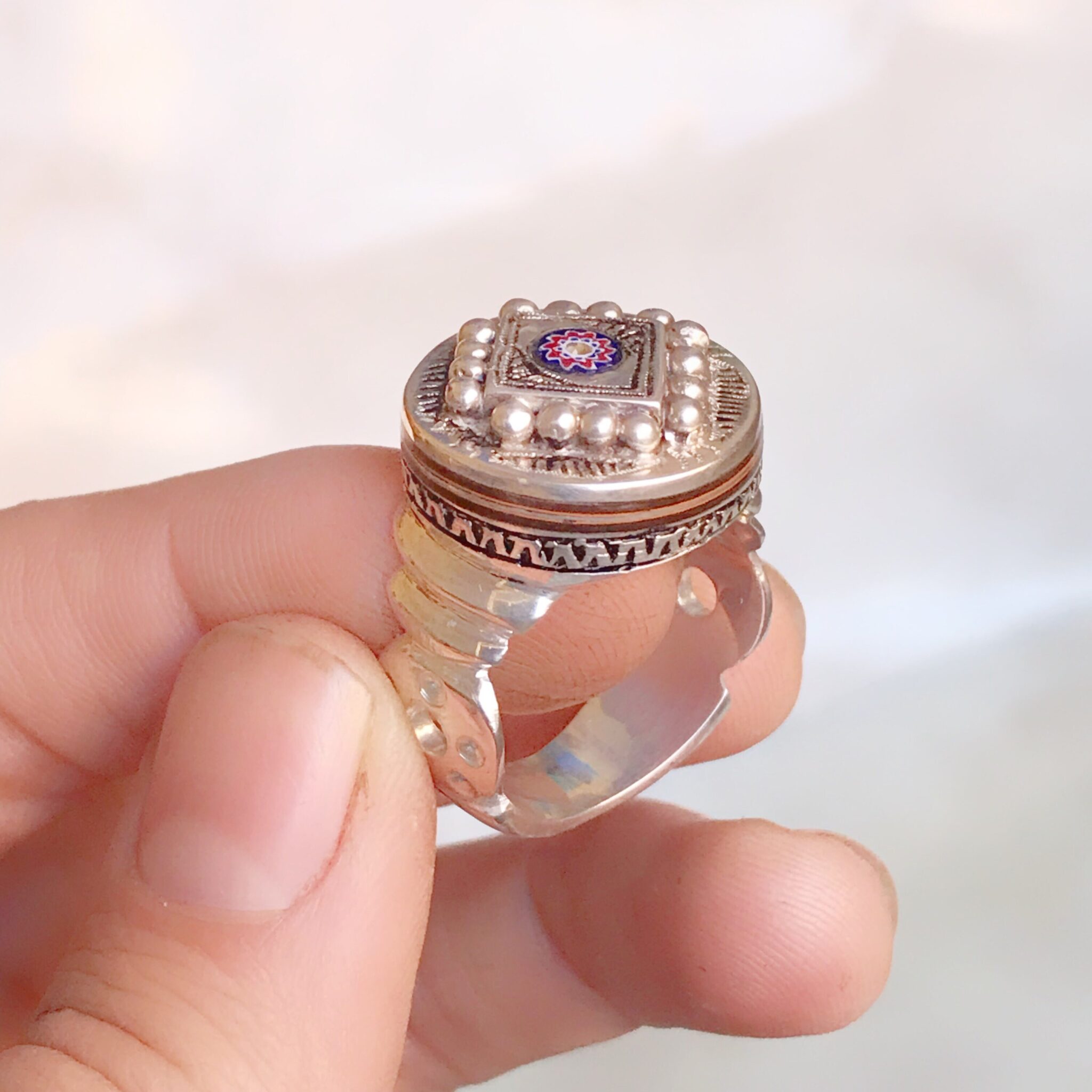 Bague Ancienne En Argent 925 Massif - Style Art Déco - Taille 54,5 - Création Berbère - Occasion