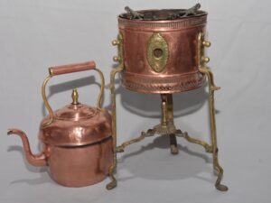 Moorish Brass and Copper Tea Pot on Kettle , Tea Set Moroccan Antique Moroccan samovar