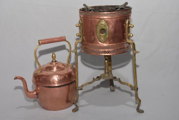 Moorish Brass and Copper Tea Pot on Kettle , Tea Set Moroccan Antique Moroccan samovar