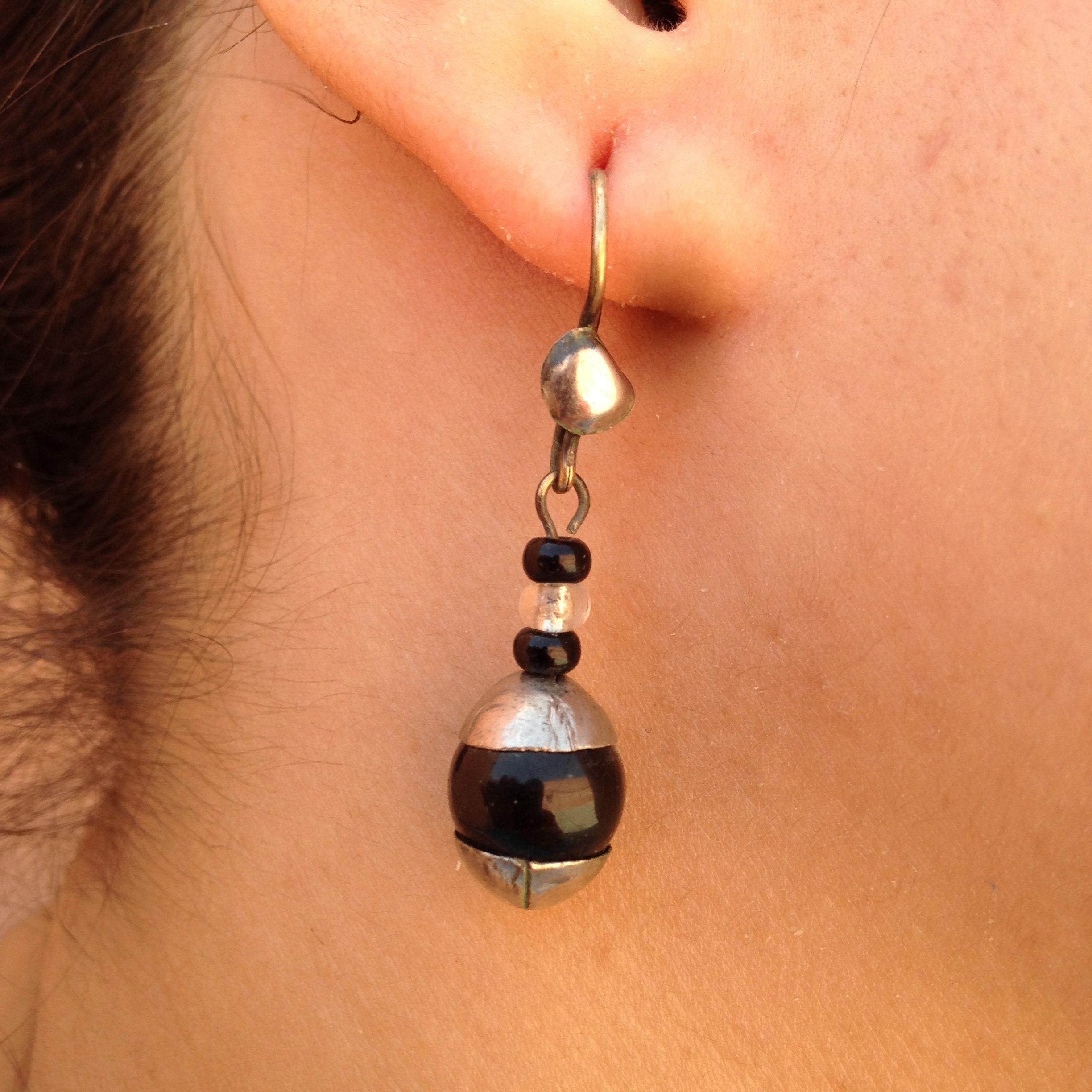 Berber Sterling Silver Onyx Earrings: Ethnic Touareg Jewelry