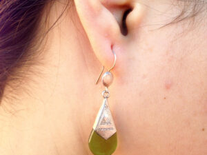 Tuareg Sterling Silver Earrings: Green Stone, Berber Design