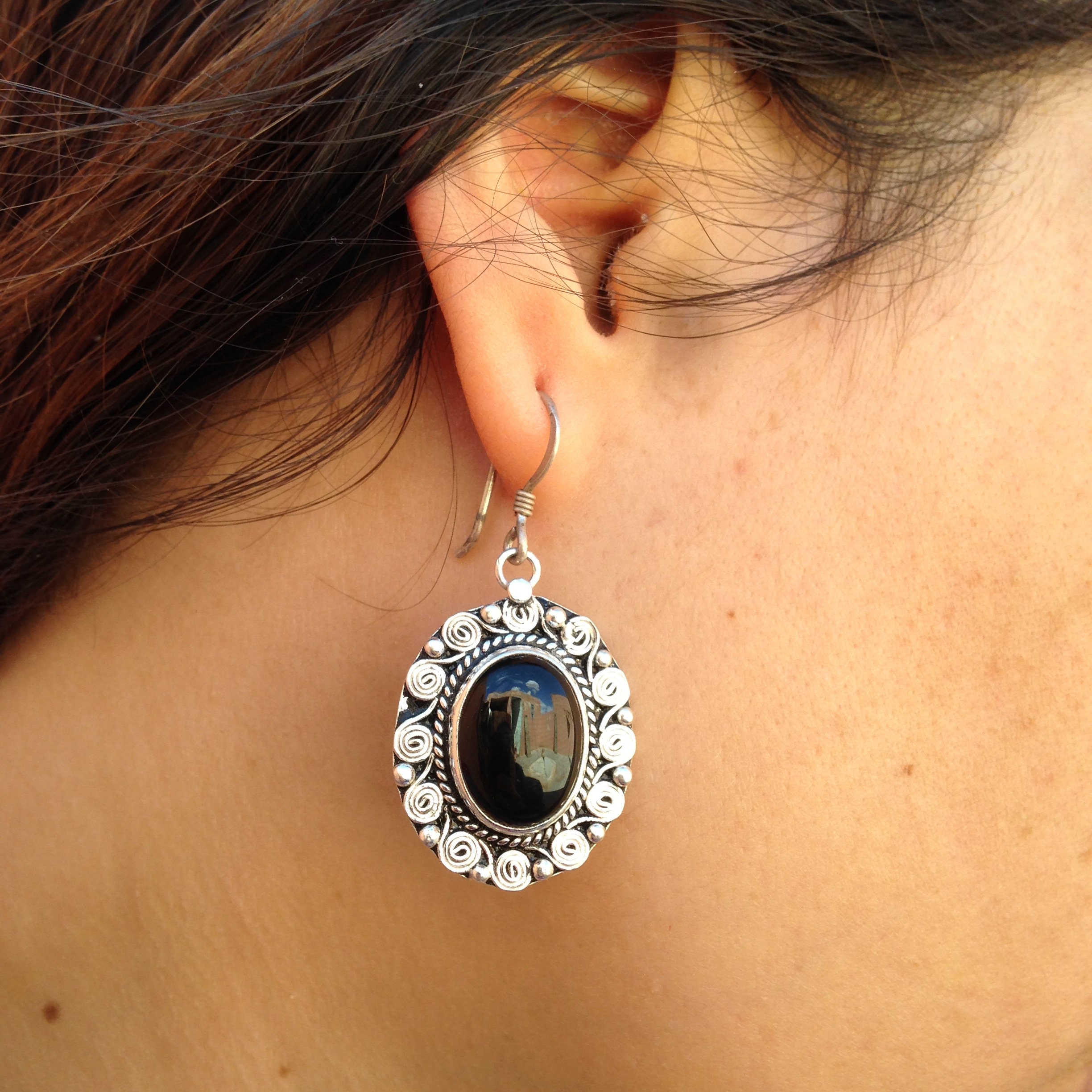 Handmade 999 Silver Touareg Earrings: Agate Berber Jewelry