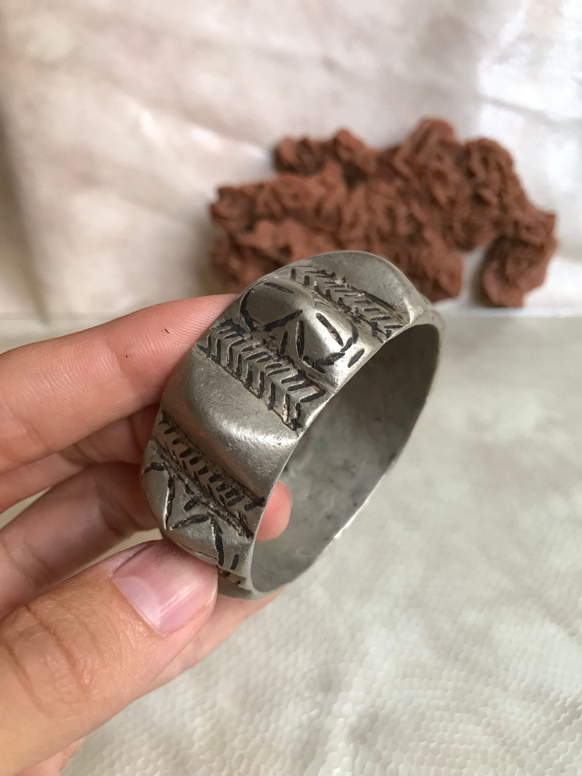 Vintage Berber Bracelet: Ait Atta Aluminum Cuff, Morocco Ethnic Jewelry