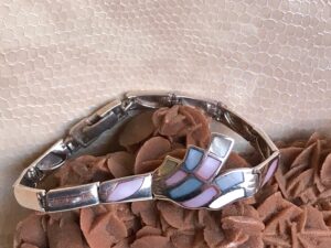 Vintage Abalone Sterling Silver Bracelet - Signed Mexican Cuff