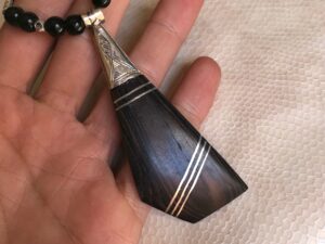 Handmade Ebony Touareg Pendant Necklace: Ethnic Silver Inlay
