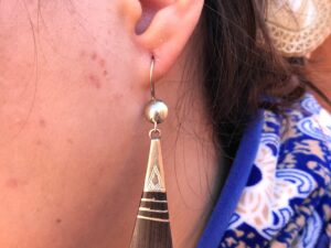Hand Etched Ebony Tuareg Silver Earrings: Berber Boho Jewelry