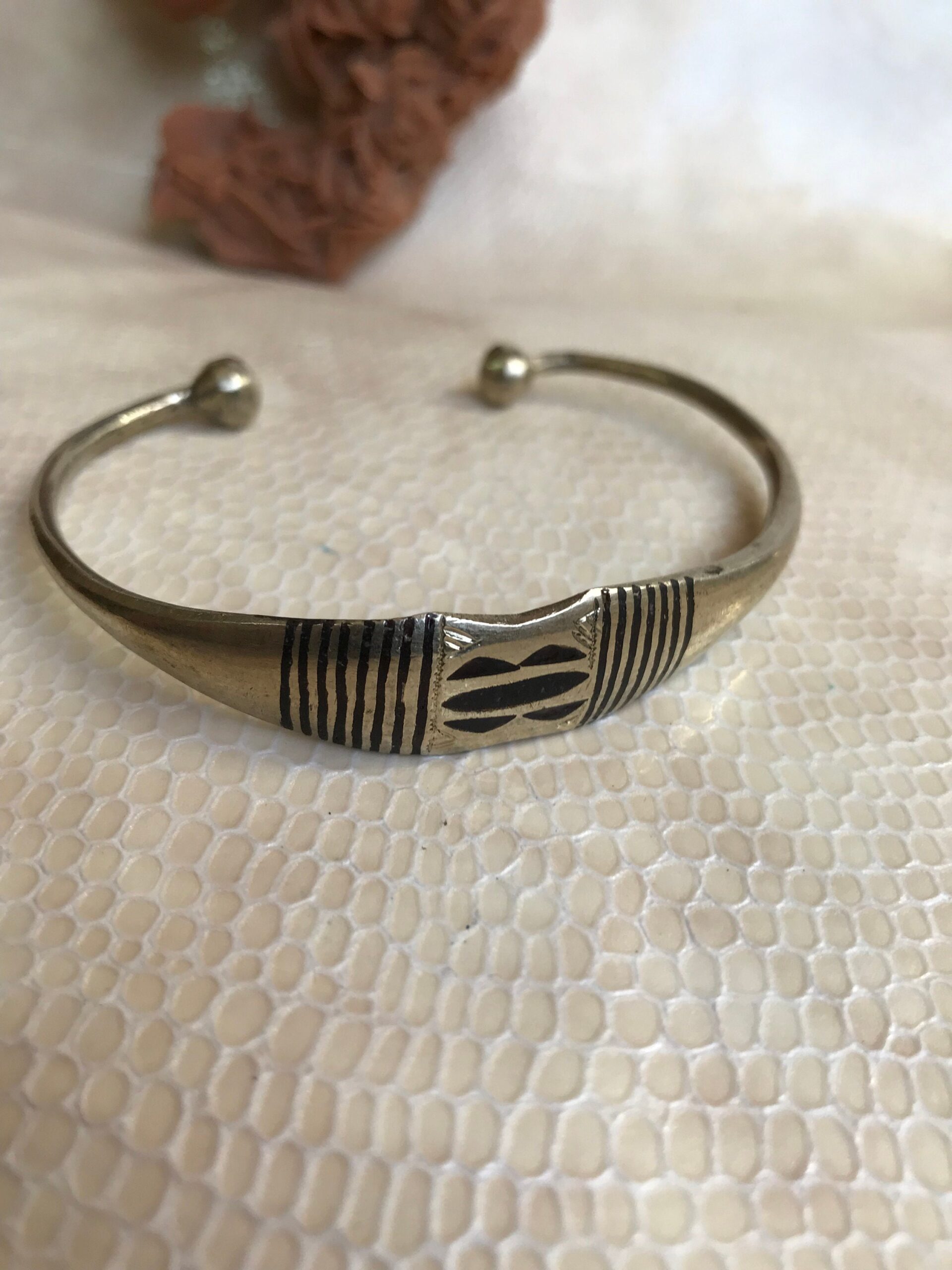 Berber Bracelet: Bronze Touareg Ebony Inlay, Moroccan Tribal Jewelry