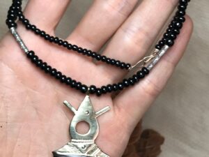 Touareg Necklace: Ebony Pendant, Sterling Silver Cross, Ethnic Jewelry