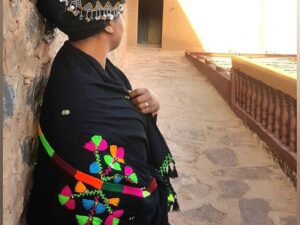 Berber Zagora Shawl: Embroidered Black Wool Amelhef, 2m x 2m