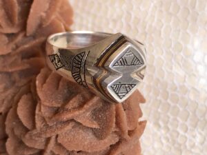 Engraved Silver Touareg Ring: Geometric Boho Tribal Jewelry
