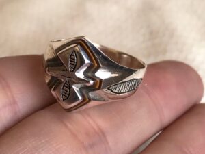 Engraved Touareg Silver Ring - Ethnic Ebony Inlay