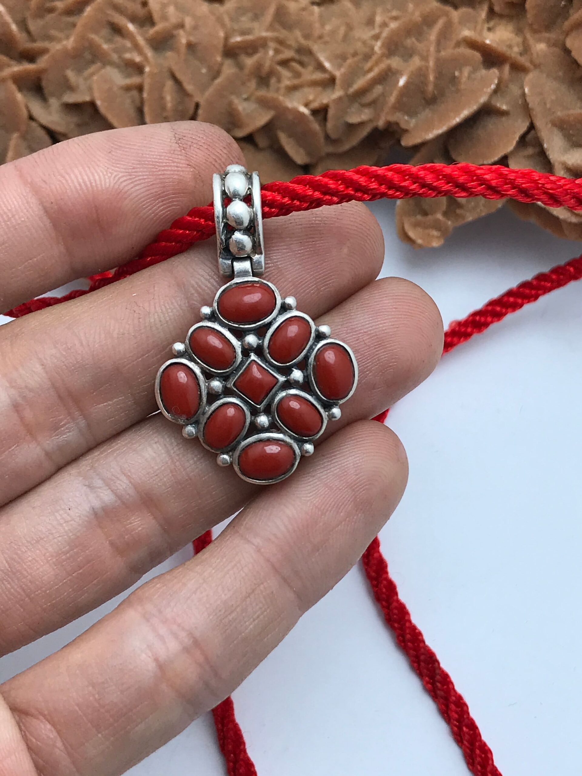 collier argent 925 avec corail rouge algerie kbayle pendentif - Image 6