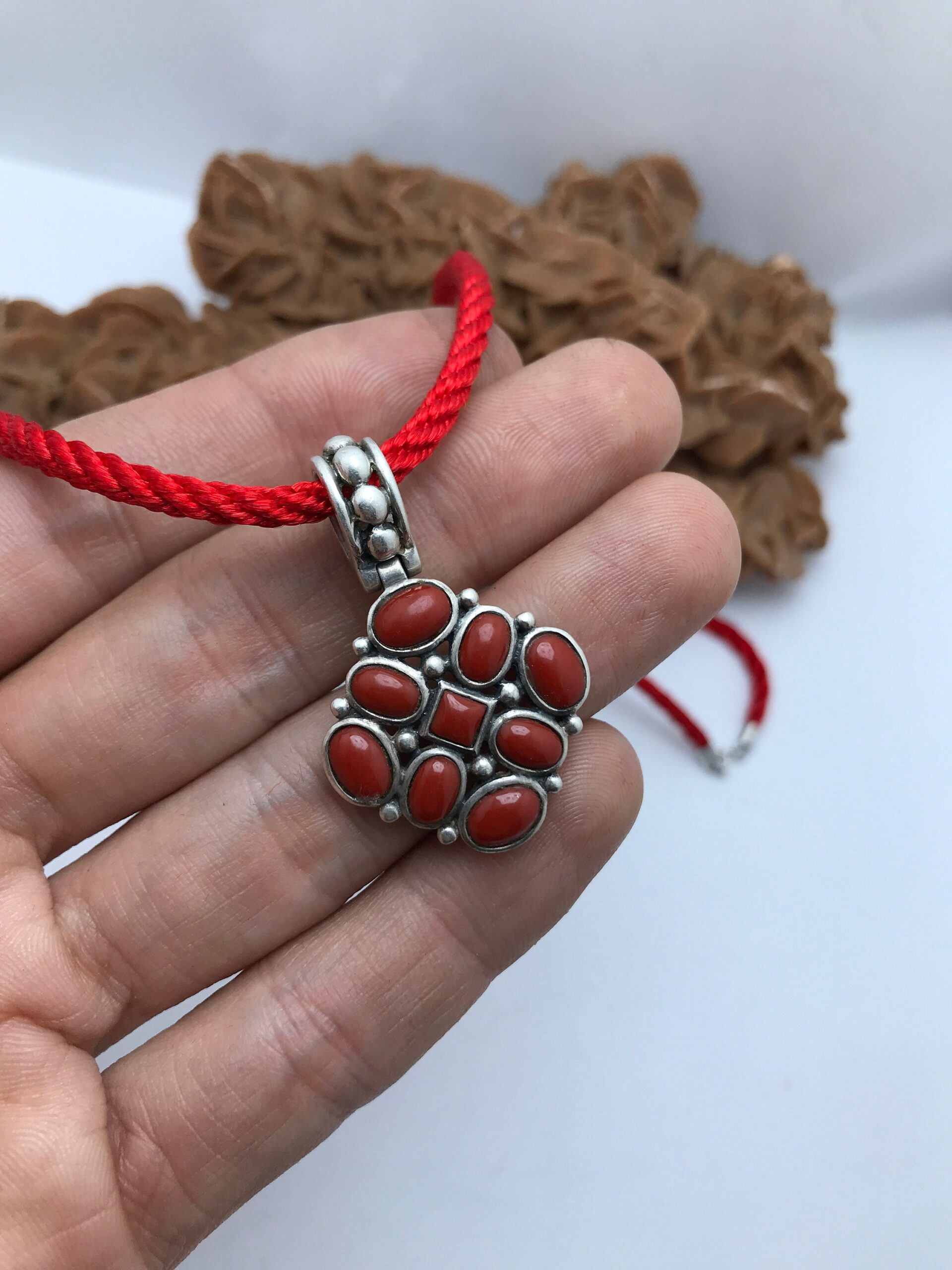 collier argent 925 avec corail rouge algerie kbayle pendentif - Image 3
