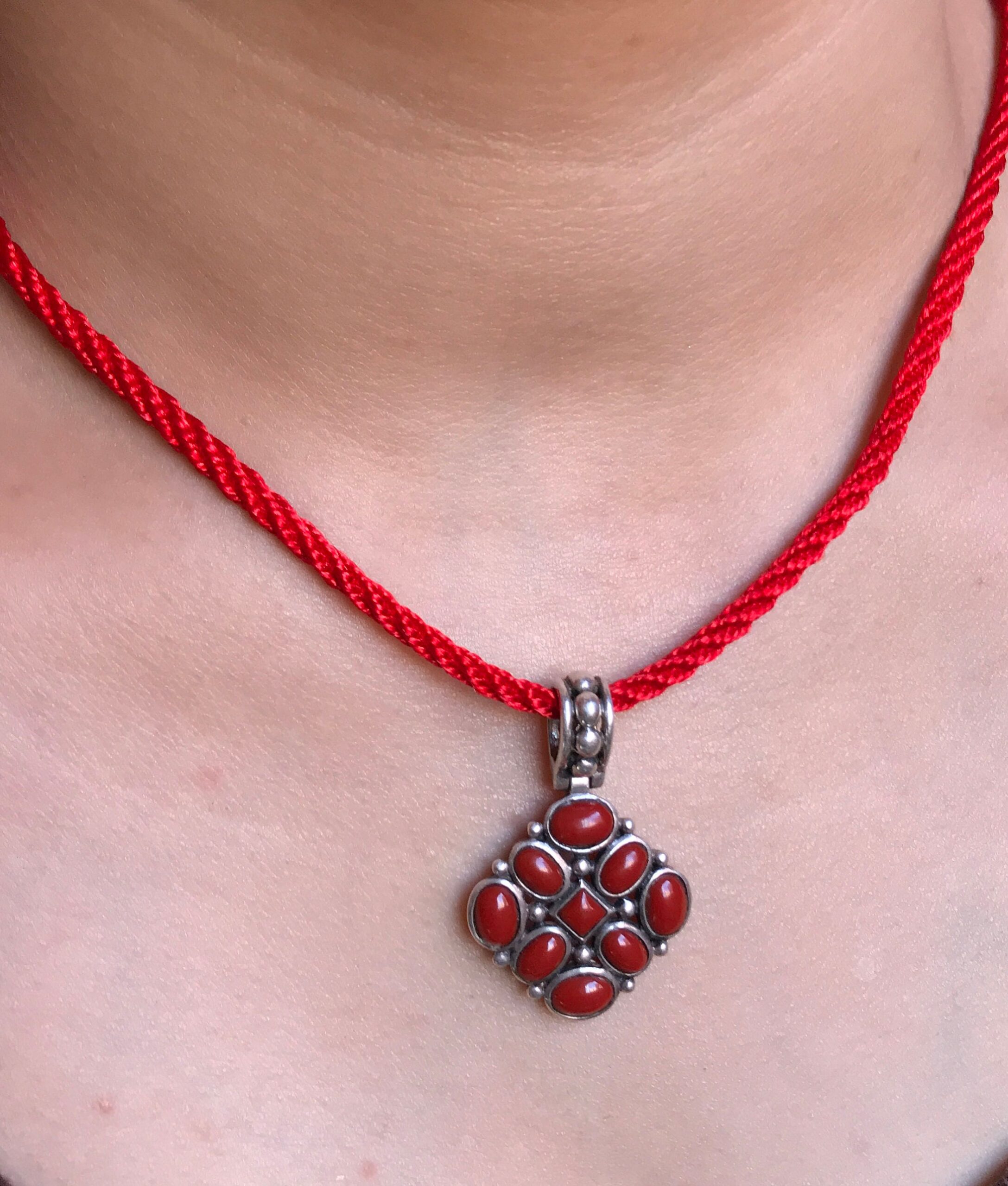 collier argent 925 avec corail rouge algerie kbayle pendentif - Image 2