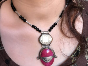 Tuareg Necklace Silver Pendant Africa red onyx, pink Gemstone