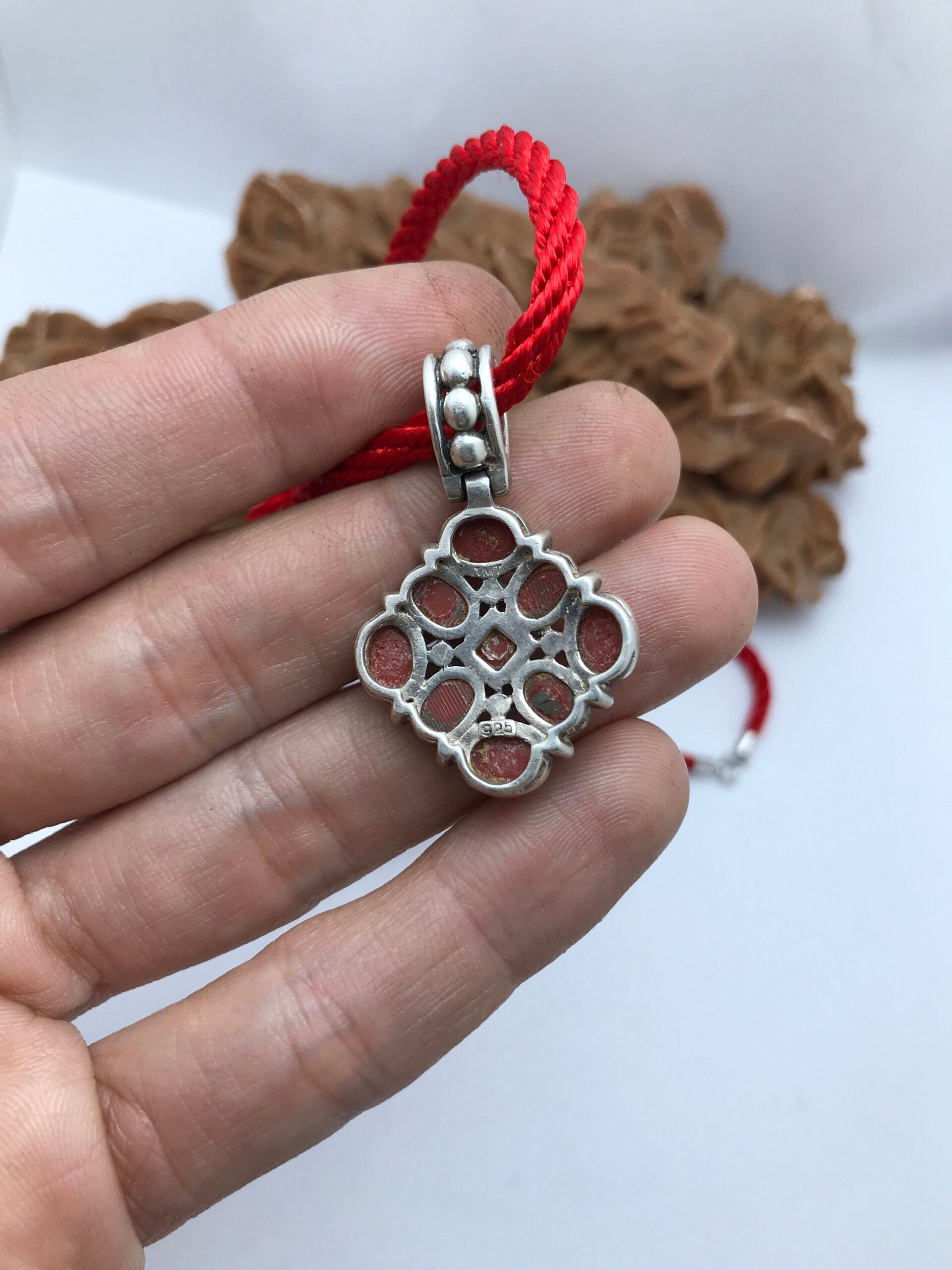 collier argent 925 avec corail rouge algerie kbayle pendentif - Image 4
