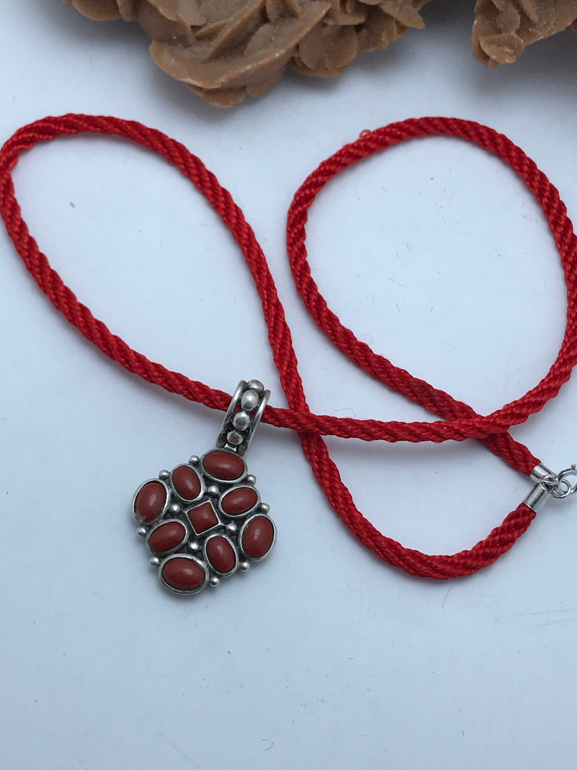 collier argent 925 avec corail rouge algerie kbayle pendentif