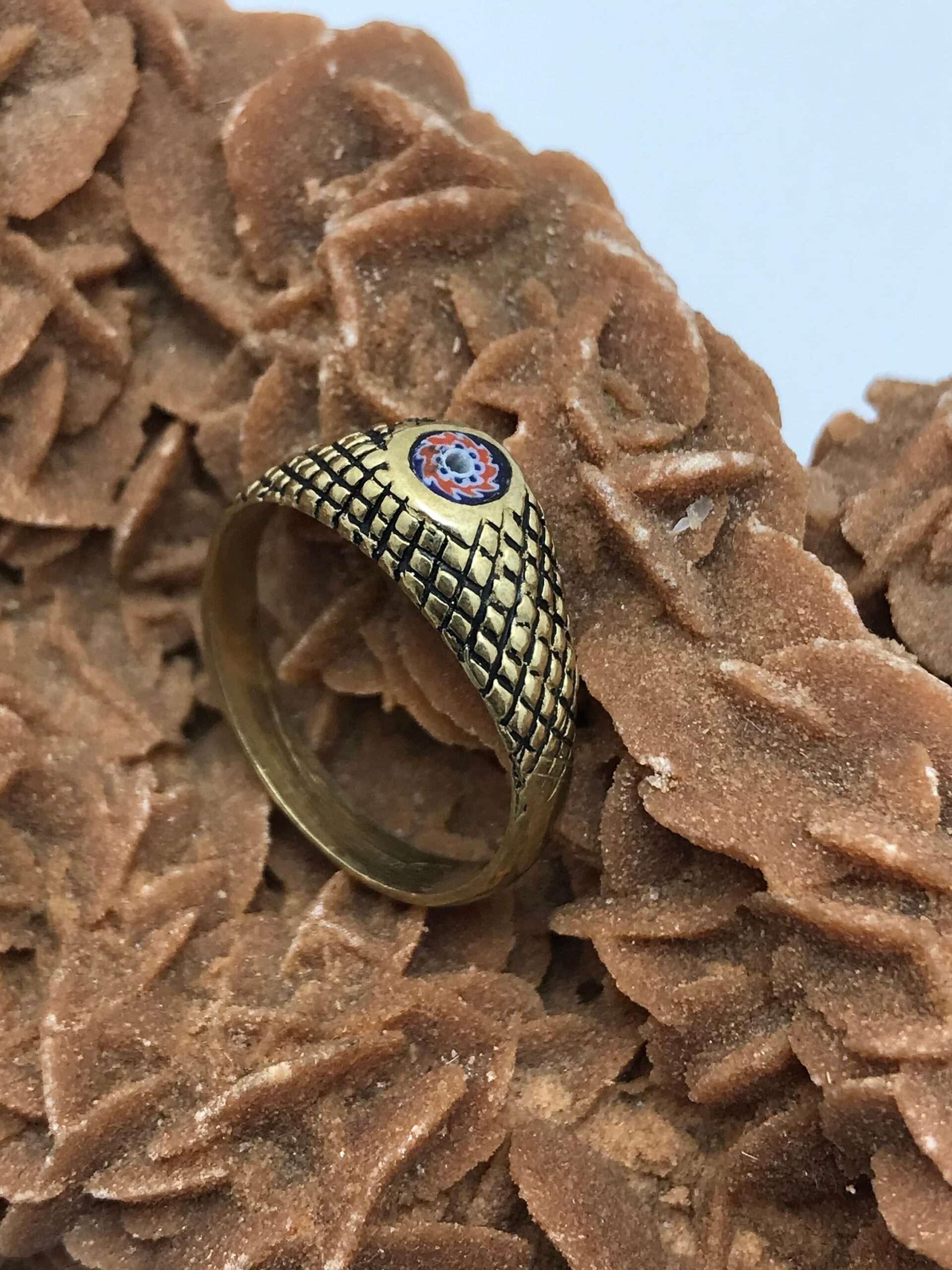 Handmade Tuareg Copper Ring with Chevron Bead - Image 5