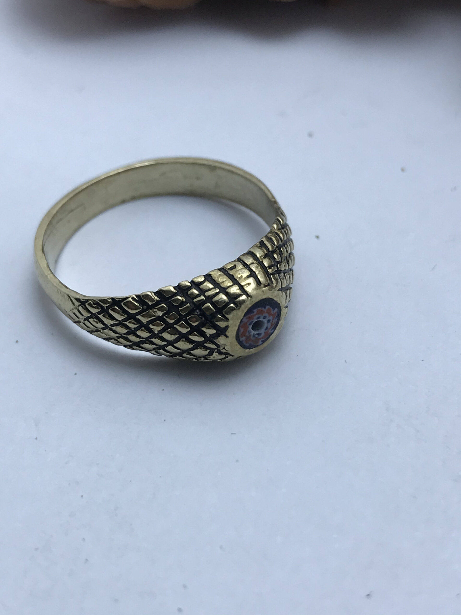 Handmade Tuareg Copper Ring with Chevron Bead - Image 4