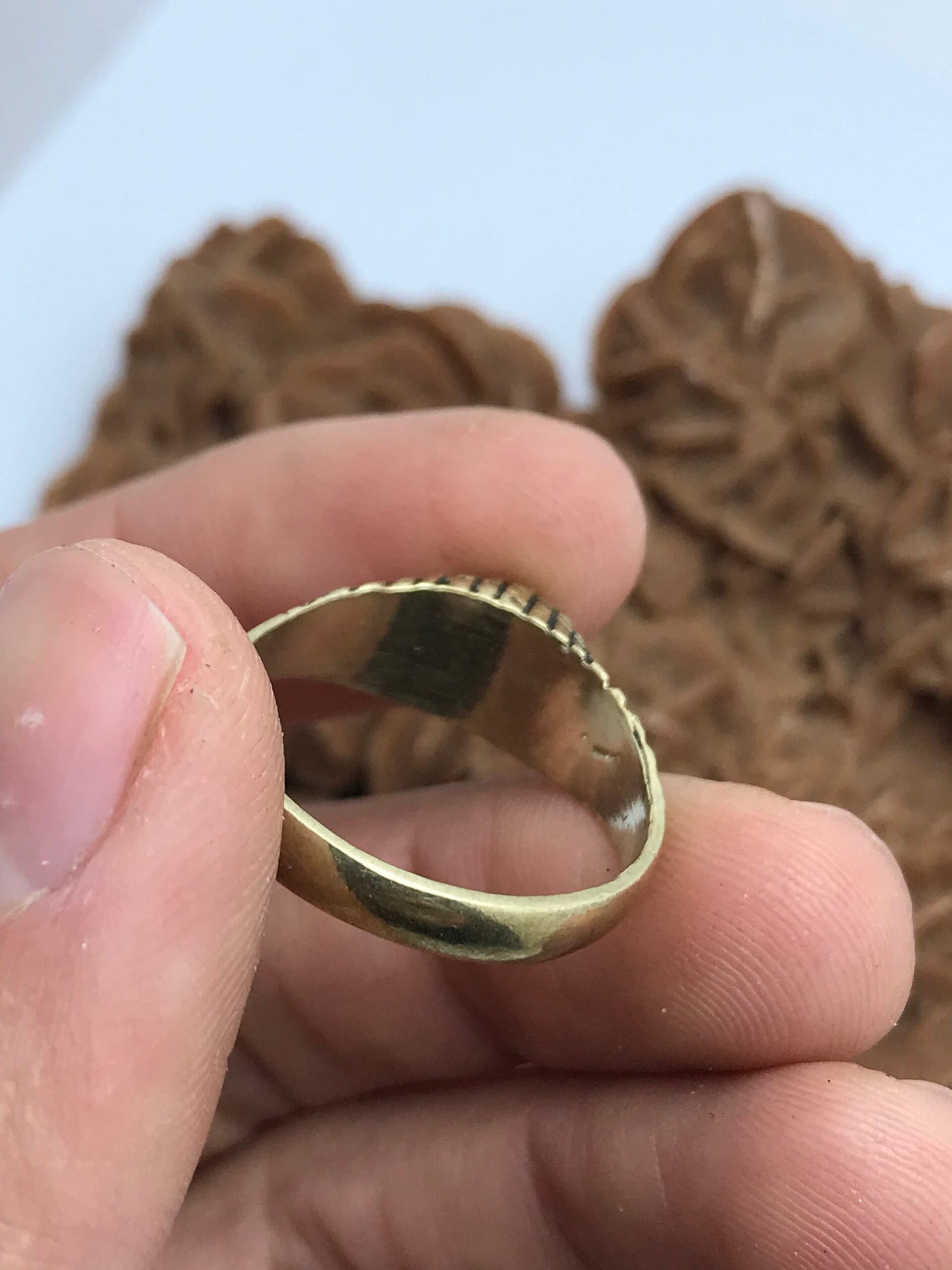 Handmade Tuareg Copper Ring with Chevron Bead - Image 2