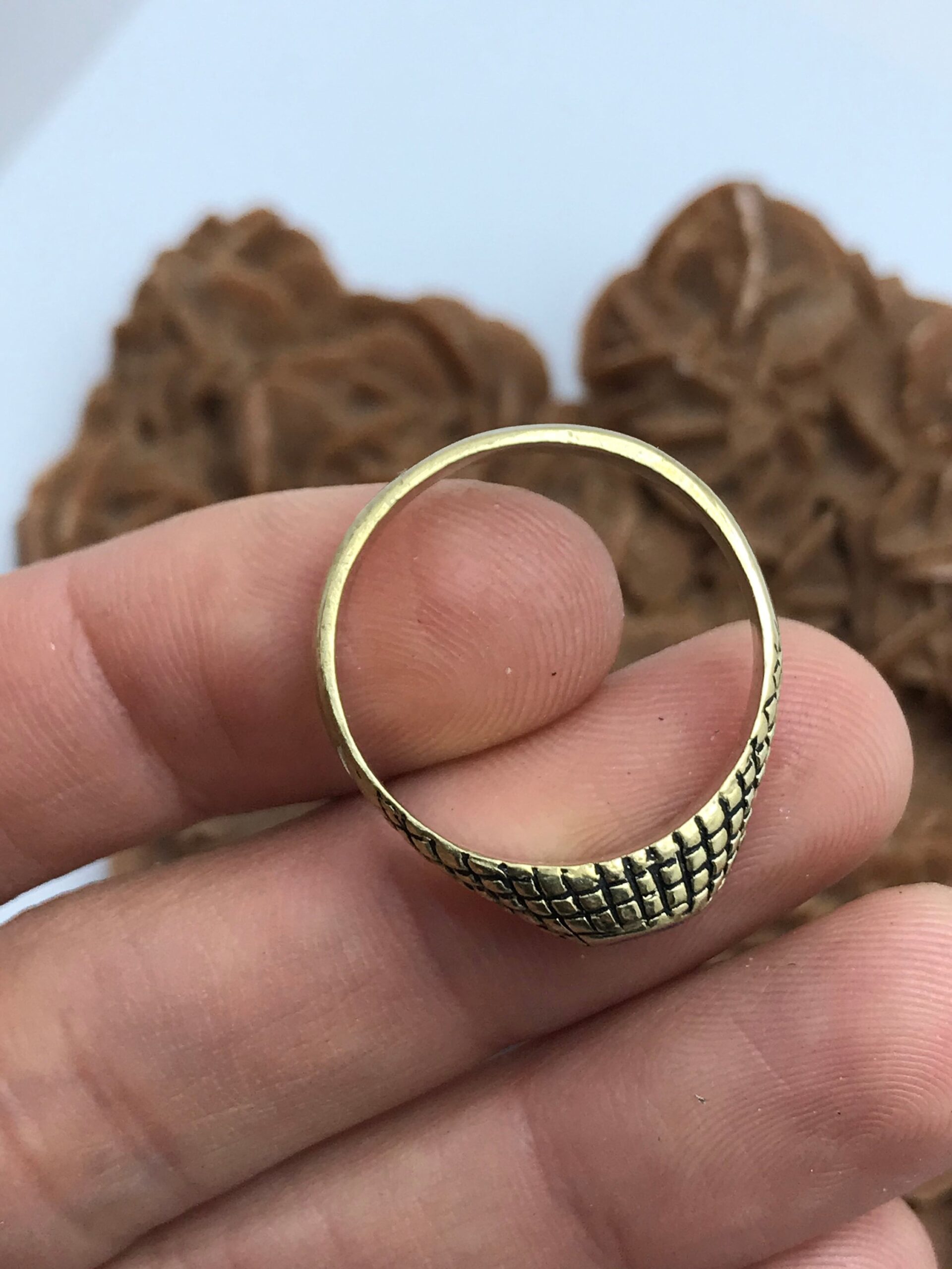 Handmade Tuareg Copper Ring with Chevron Bead - Image 3