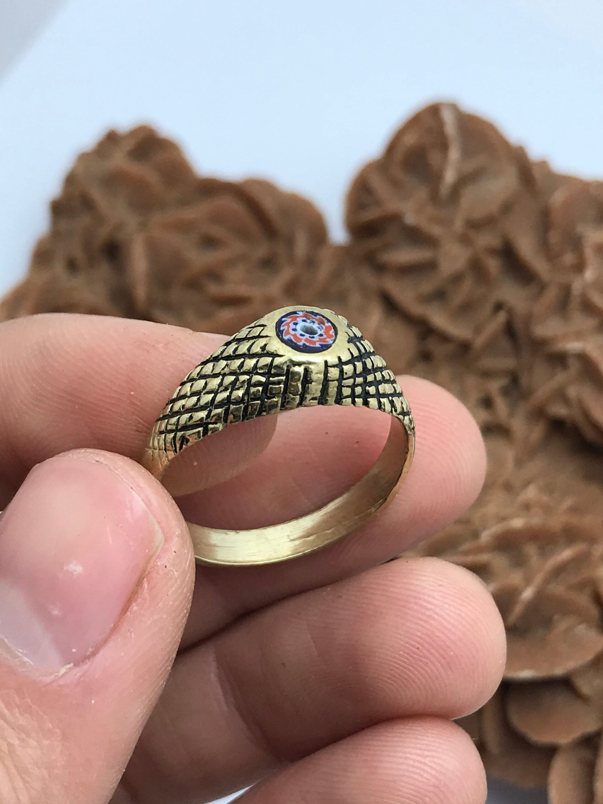 Handmade Tuareg Copper Ring with Chevron Bead
