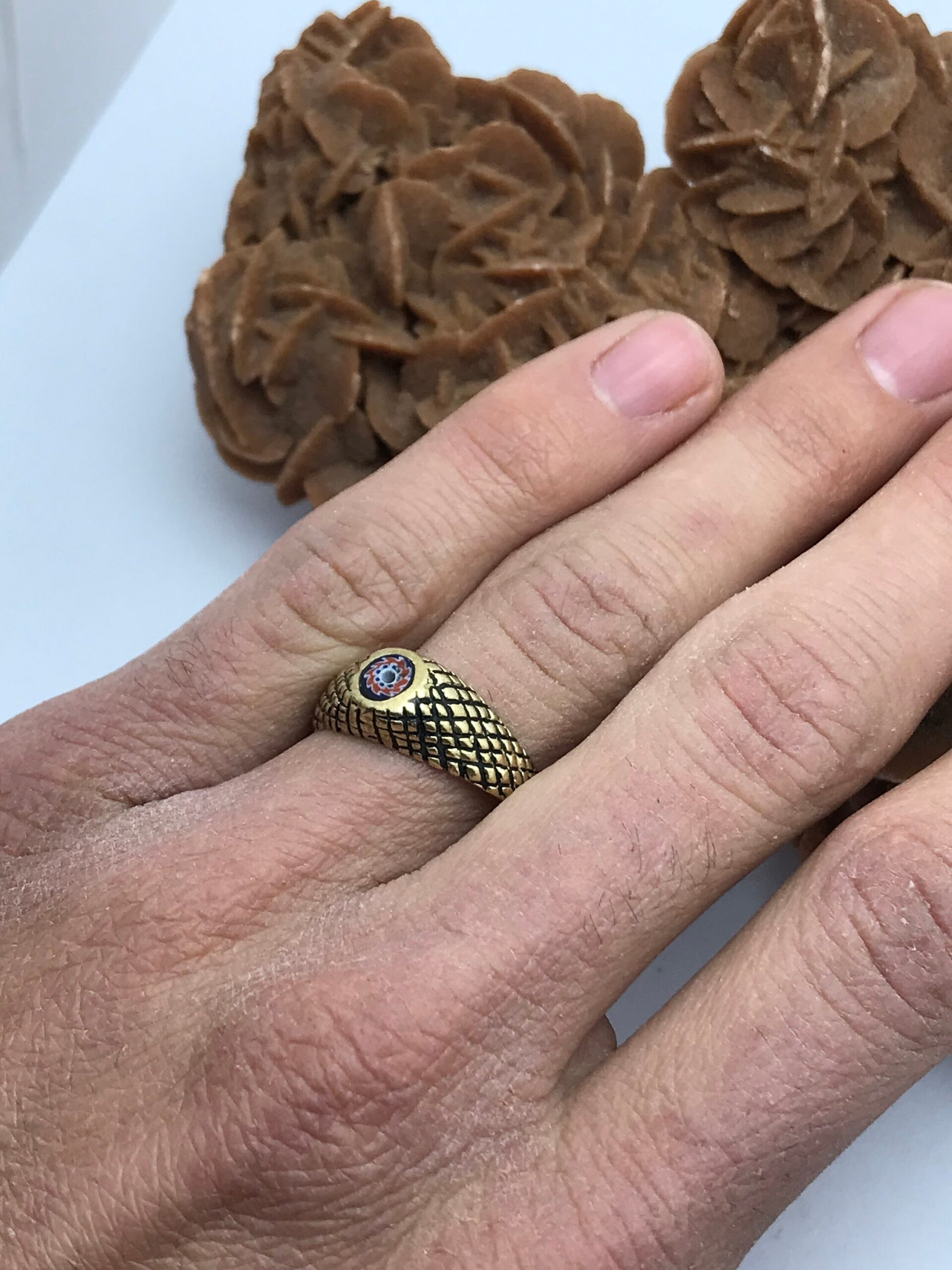 Handmade Tuareg Copper Ring with Chevron Bead - Image 6
