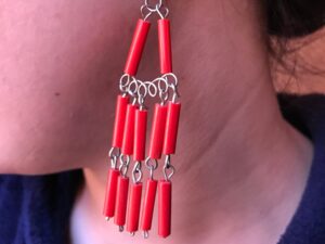 Tuareg Silver Dangle Earrings: Berber Red Bead Jewelry