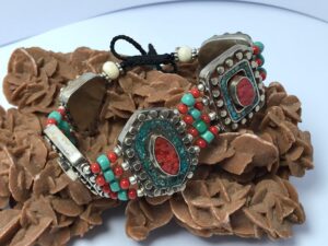 Tibetan Silver Coral Bracelet: Lapis Lazuli Ethnic Tribal Jewelry