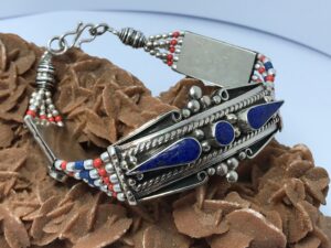 Tibetan Lapis Lazuli Bracelet: Coral Boho Ethnic Jewelry