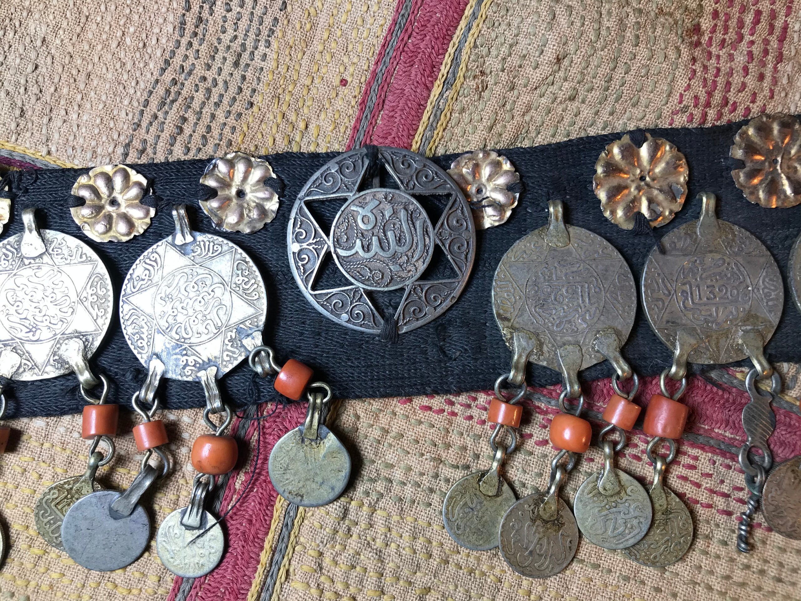 Moroccan Coin Headband: High Grade Silver, Coral & Silk - 1930s Head Ornaments - Image 4