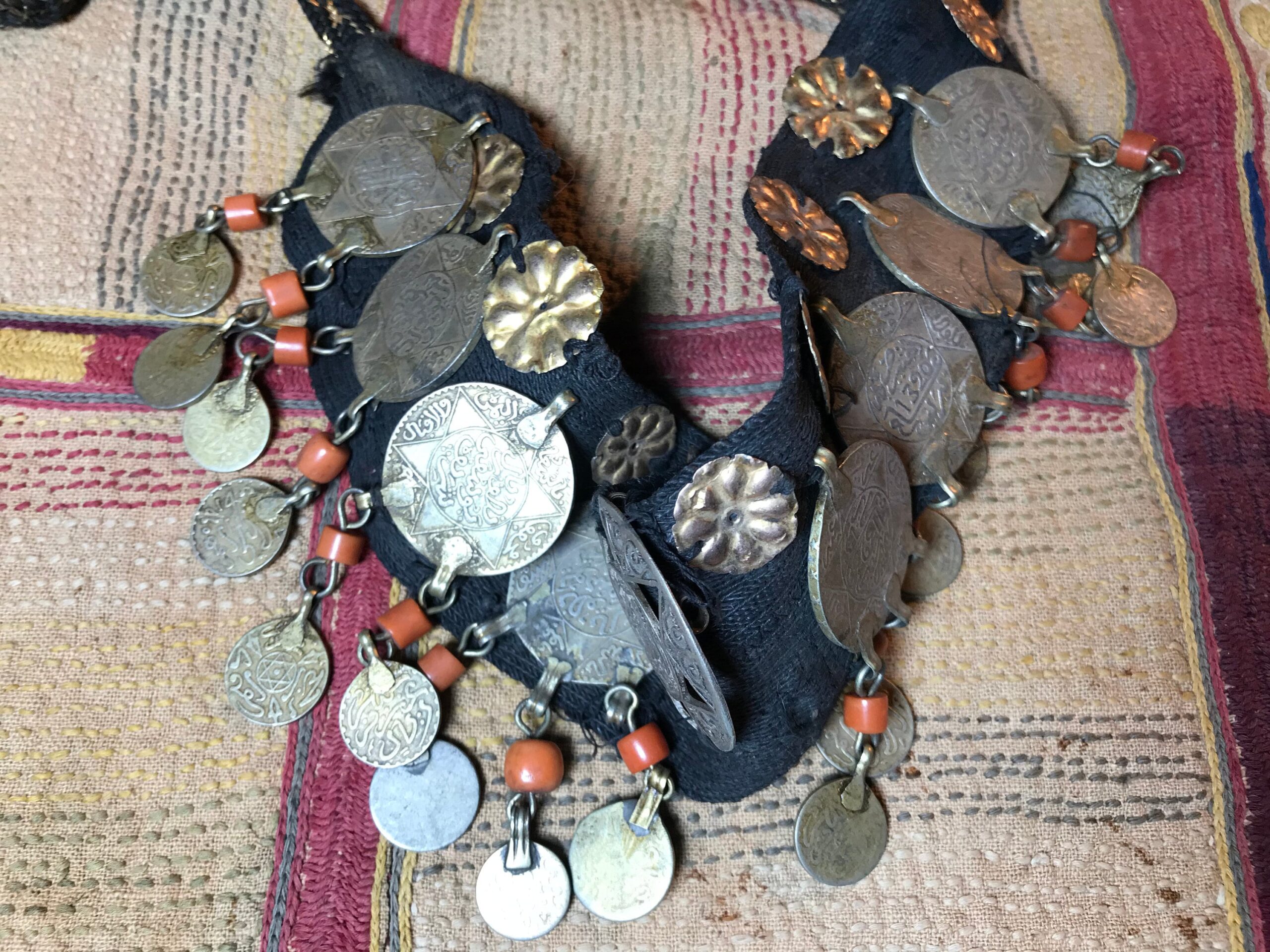 Moroccan Coin Headband: High Grade Silver, Coral & Silk - 1930s Head Ornaments - Image 10
