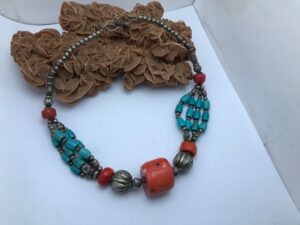 Ethnic Berber Necklace: Coral, Turquoise & Silver Tribal Jewelry