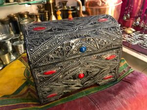 Handmade Berber Jewelry Box: Moroccan Wood & Metal Treasure Chest