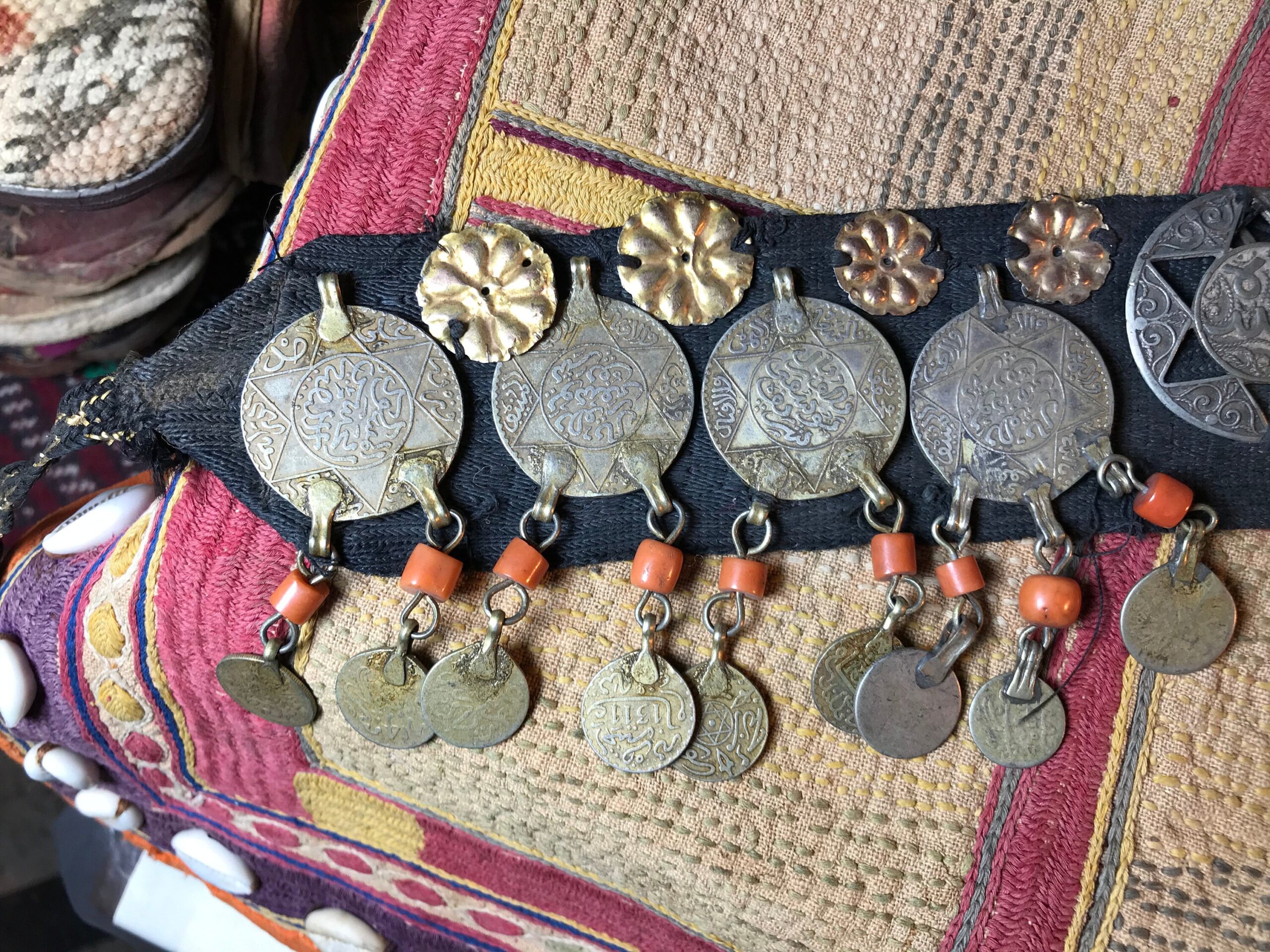 Moroccan Coin Headband: High Grade Silver, Coral & Silk - 1930s Head Ornaments - Image 6
