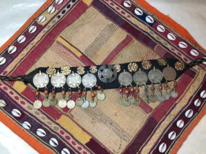 Moroccan Coin Headband: High Grade Silver, Coral & Silk - 1930s Head Ornaments