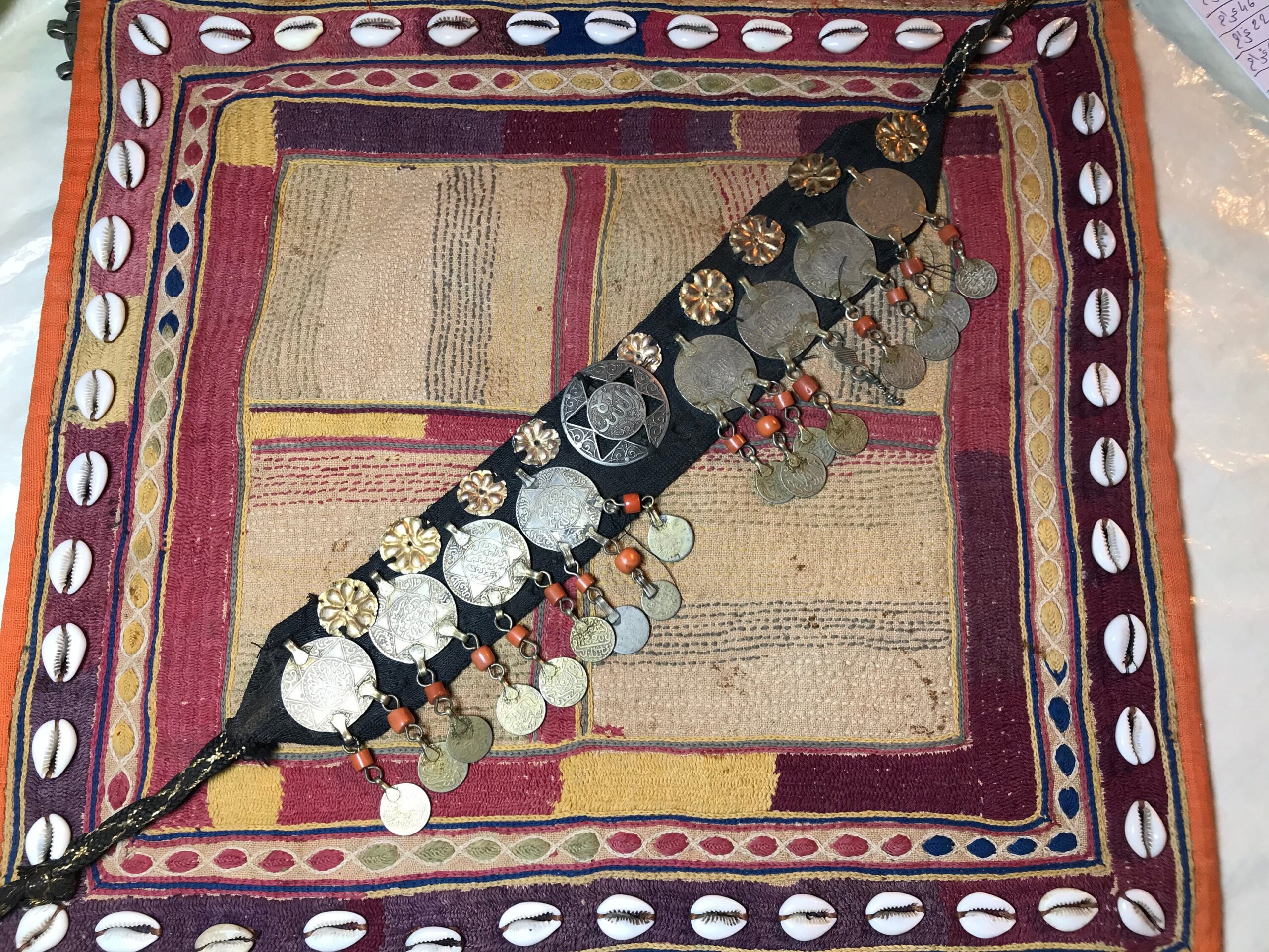 Moroccan Coin Headband: High Grade Silver, Coral & Silk - 1930s Head Ornaments - Image 9