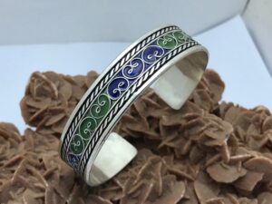 Berber Enamel Sterling Silver Bracelet - Moroccan Ethnic Cuff