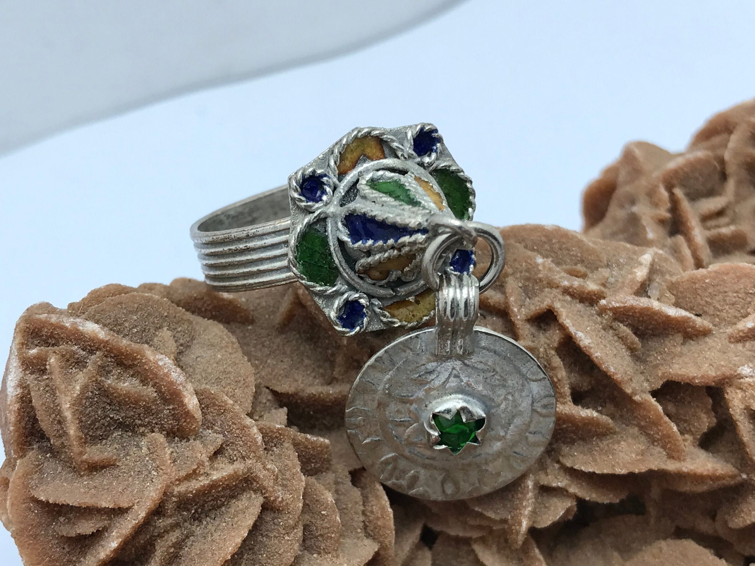 Handmade Moroccan 925 Silver Ring with Enamel