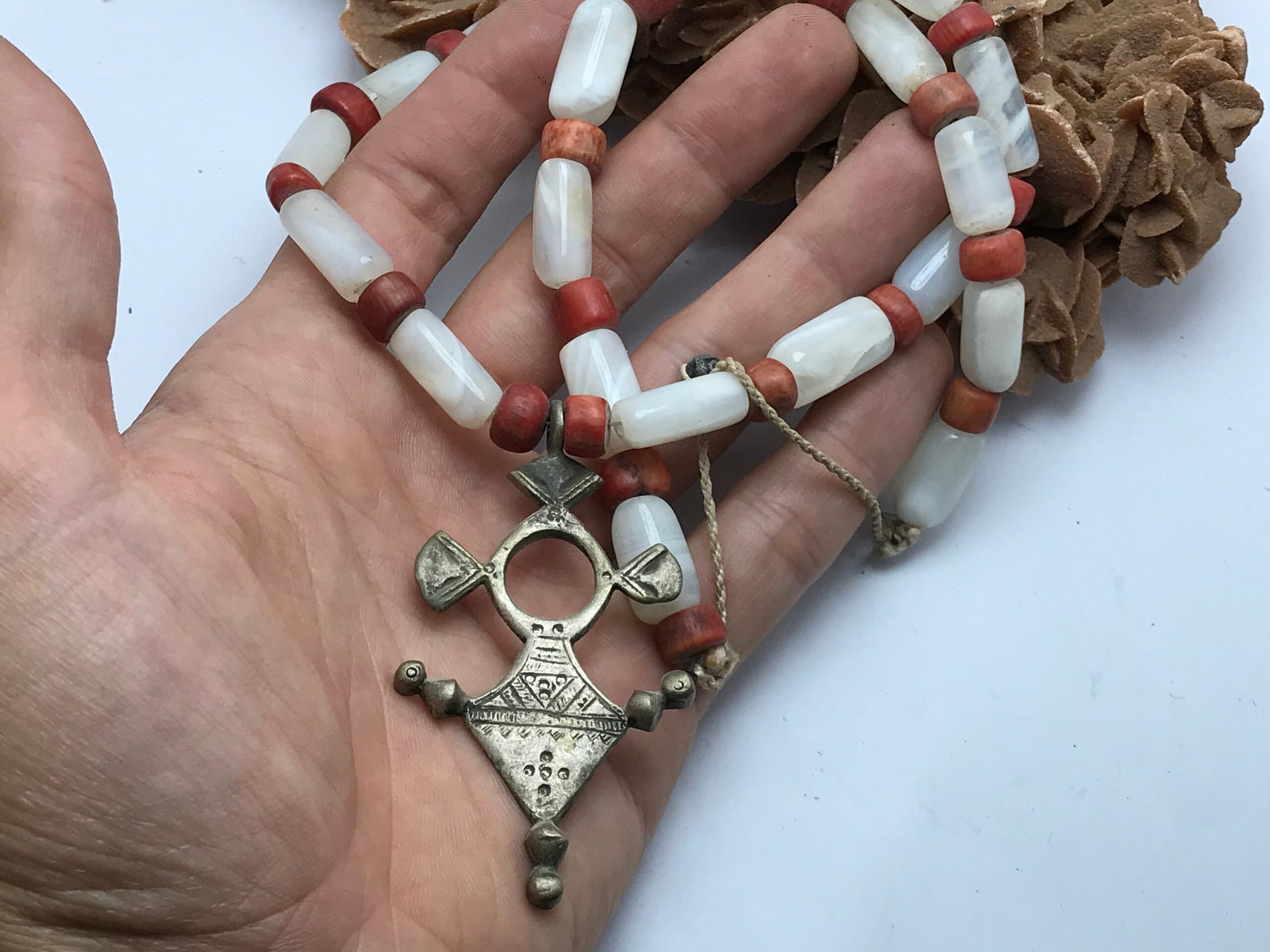 Berber Coral Necklace: Antique Silver Cross, Ethnic Jewelry - Image 4