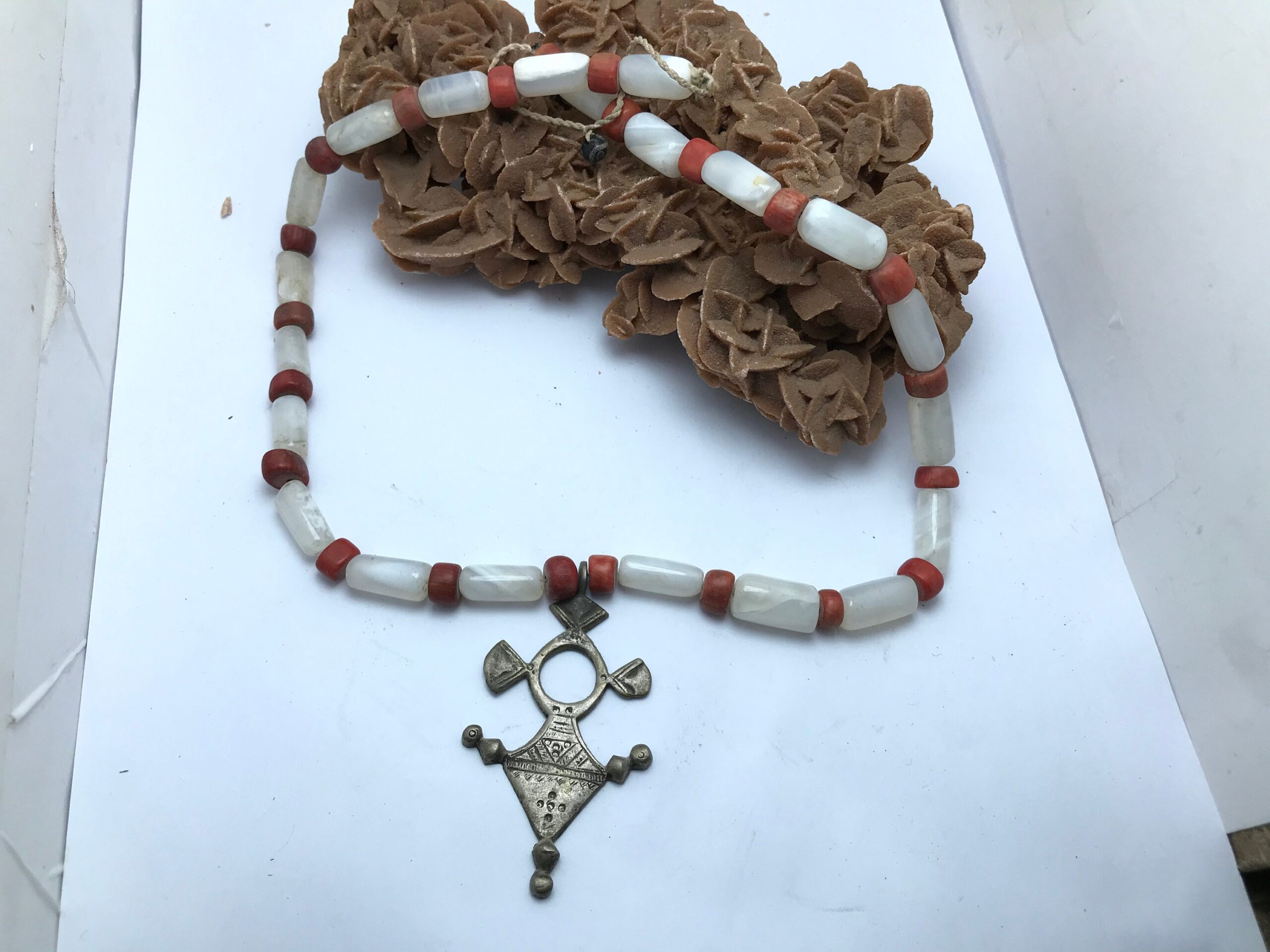 Berber Coral Necklace: Antique Silver Cross, Ethnic Jewelry - Image 5