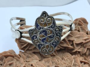 Tuareg Silver Cuff Bracelet: Berber Enamel Filigree