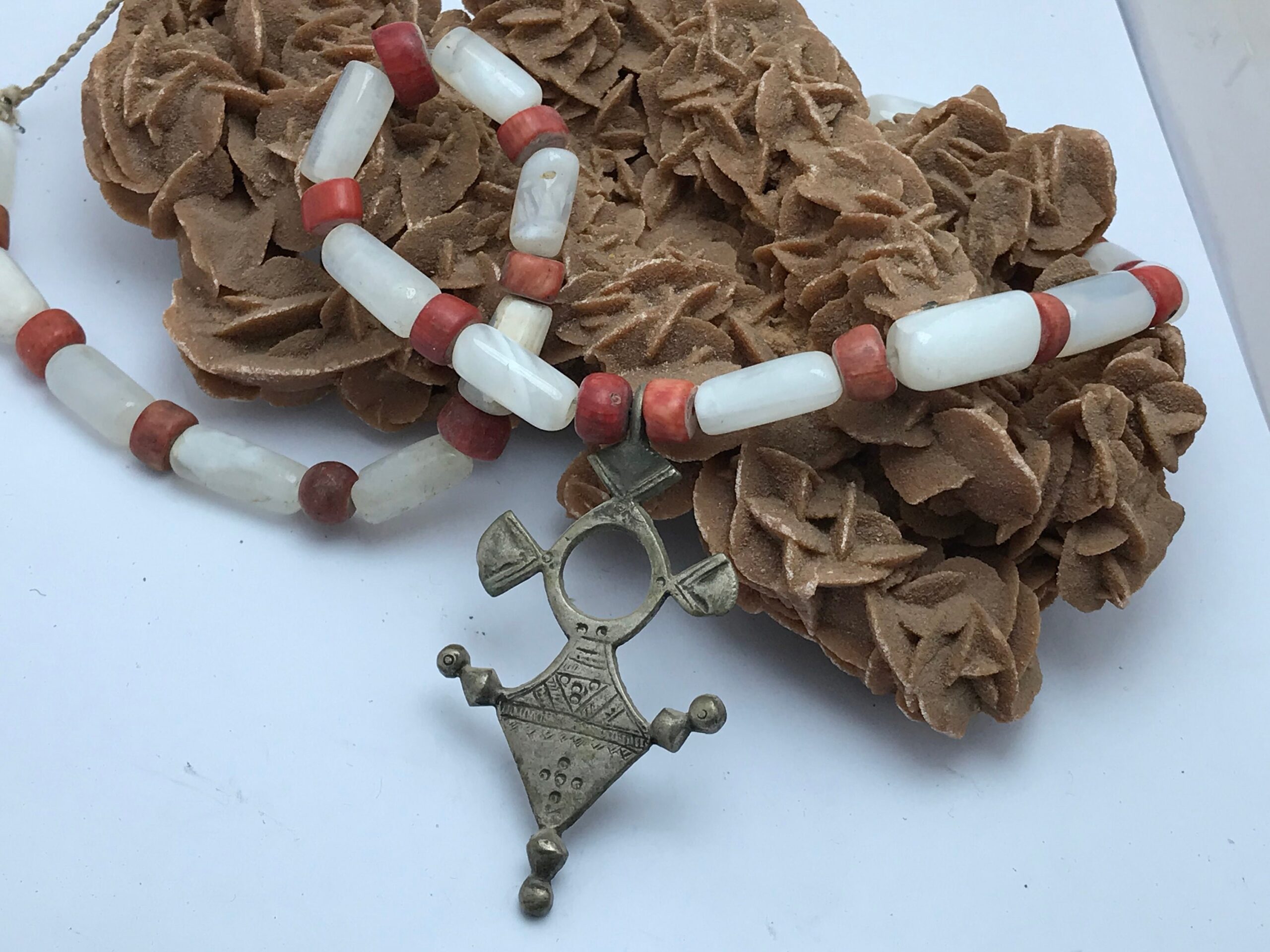 Berber Coral Necklace: Antique Silver Cross, Ethnic Jewelry - Image 2
