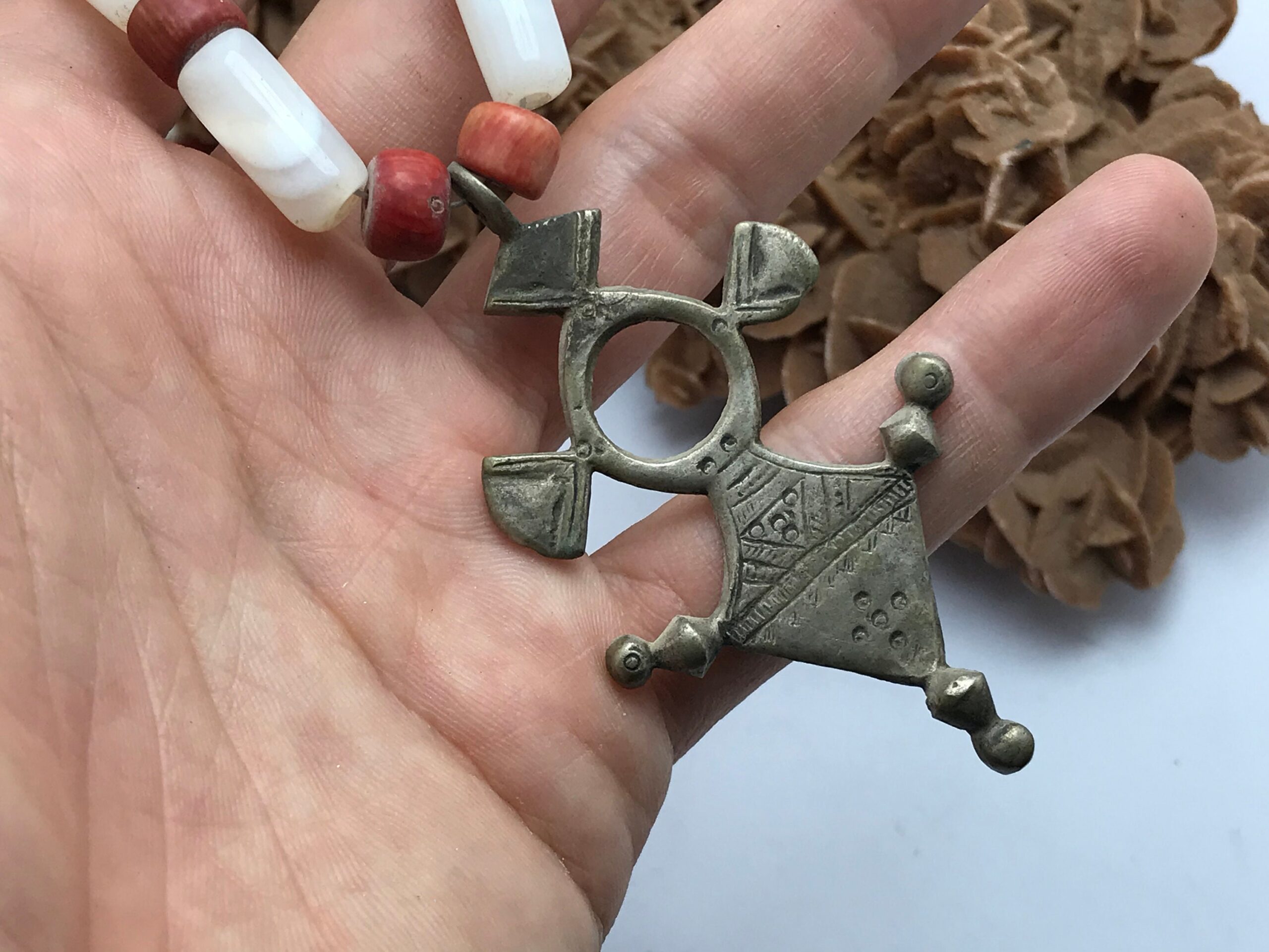 Berber Coral Necklace: Antique Silver Cross, Ethnic Jewelry - Image 3