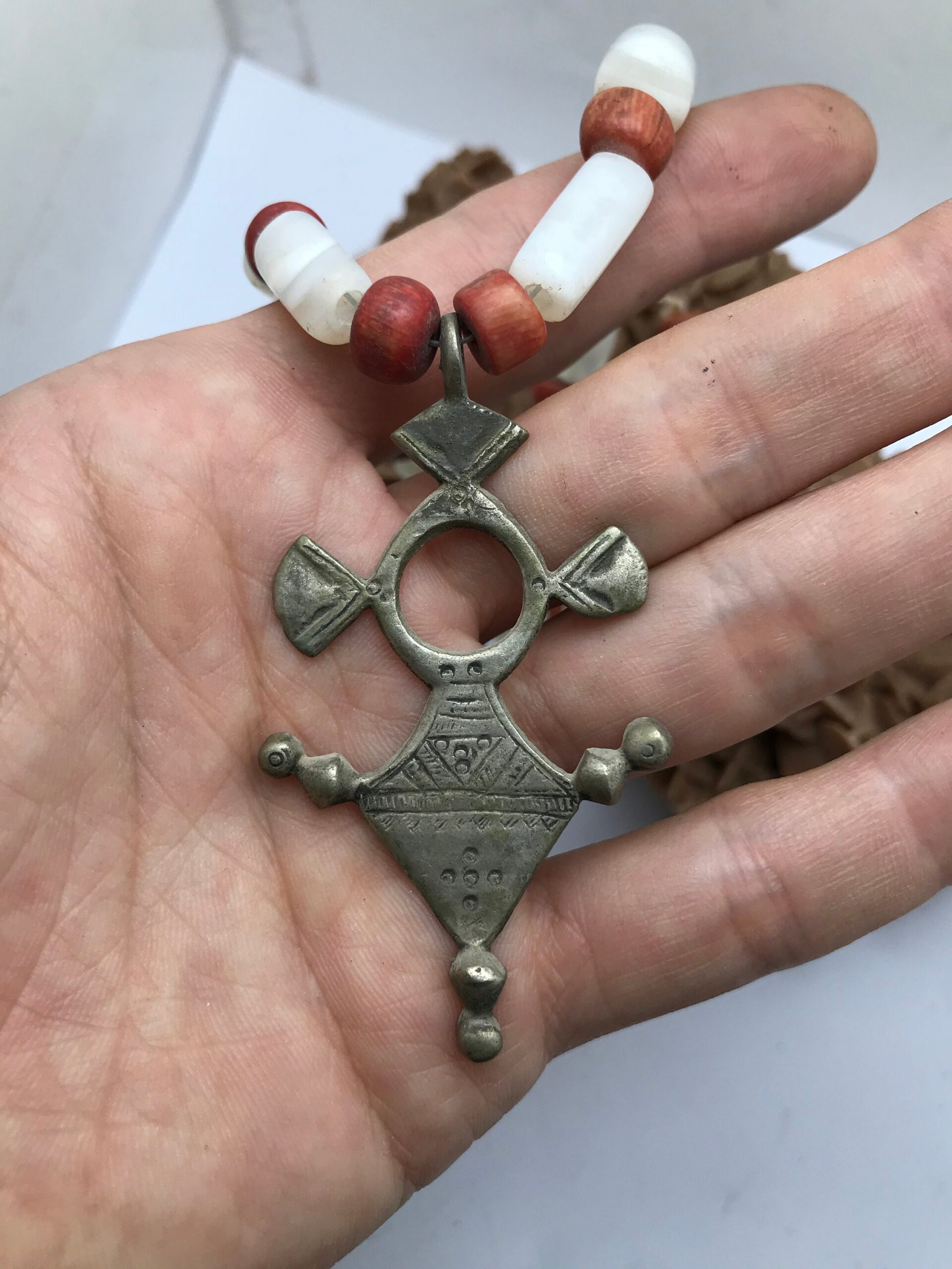 Berber Coral Necklace: Antique Silver Cross, Ethnic Jewelry - Image 6