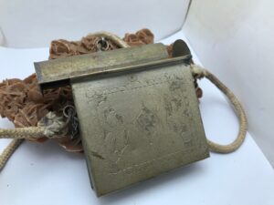 Morocco: A portable Koran box, made of brass, with silver-alloy décor