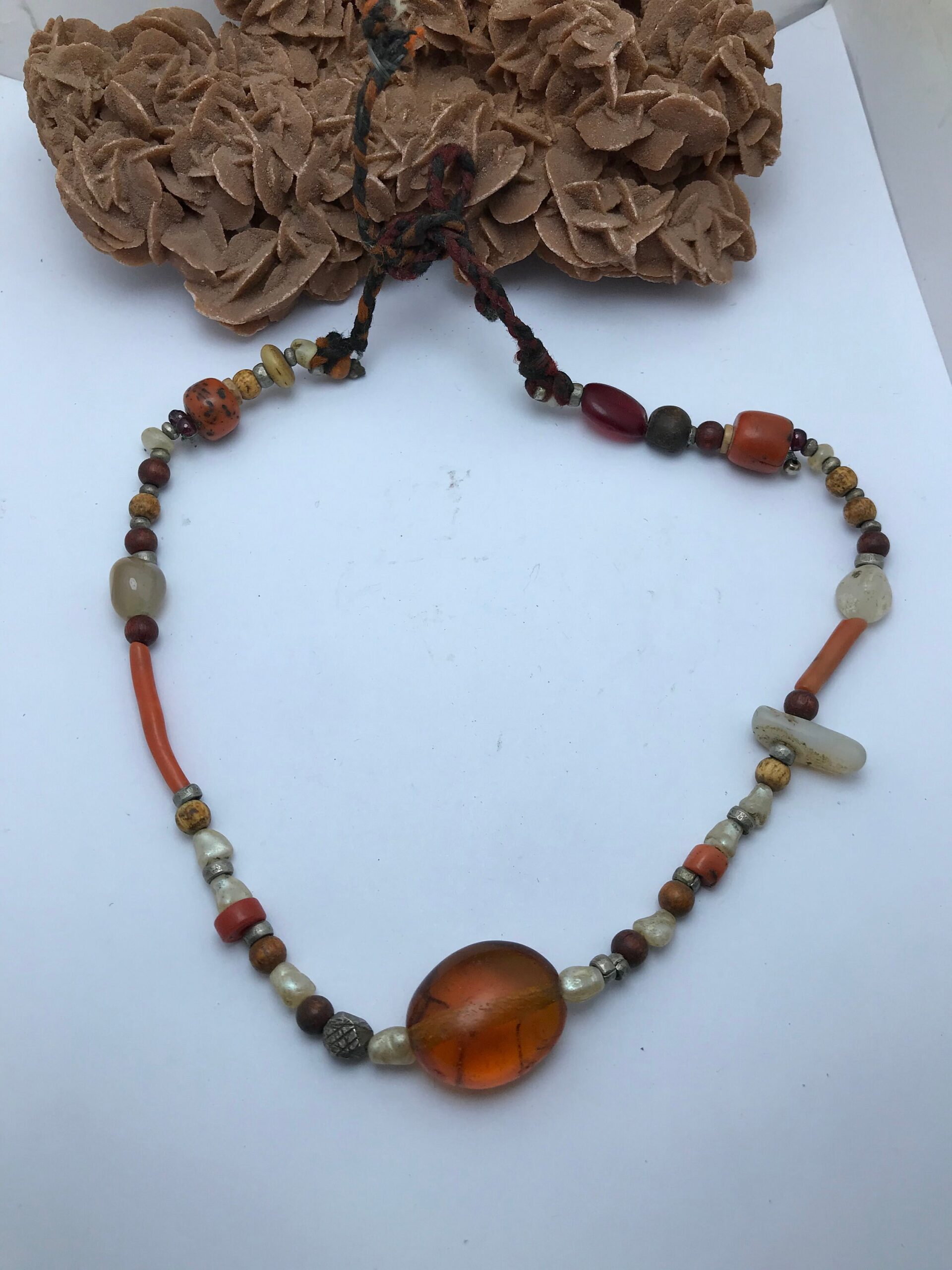 Antique Berber Necklace: Silver, Coral & Natural Stone Beads - Image 2